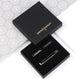 Gunmetal personalised cufflinks and tie slide set shown in black Penelopetom box