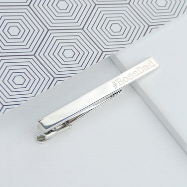 Silver Coloured Personalised Cufflinks and Tie Clip Set
