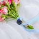 Silver round wedding bouquet keepsake charm with personalised message 