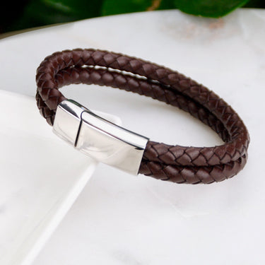 Personalised Men's Double Leather Plait Bracelet