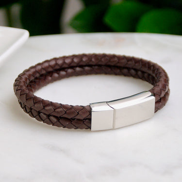 Personalised Men's Double Leather Plait Bracelet
