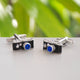 Black and Blue Camera Cufflinks shown in close up shot