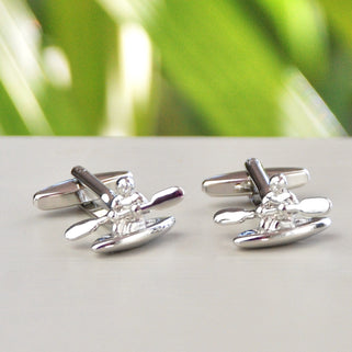 Canoe Cufflinks shown in close up shot