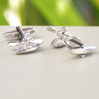 Canoe Cufflinks shown in close up shot