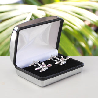 Canoe Cufflinks in silver chrome Penelopetom Cufflinks Box