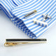 Tie clip and bar cufflink set. Gold tie clip with initials 