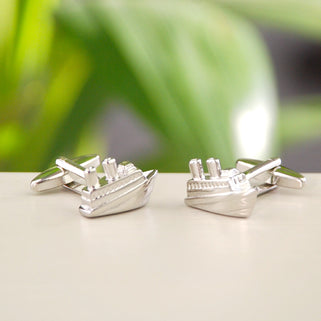 Cruise Ship Cufflinks shown in close up shot