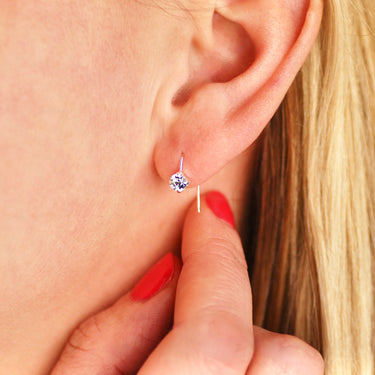 Tiny Sterling Silver and Crystal Hoop Drop Earrings