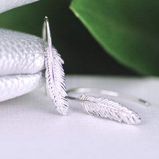 Sterling Silver Curved Feather Earrings