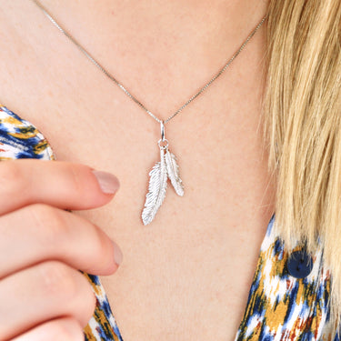 Personalised Sterling Silver Curved Double Feather Necklace