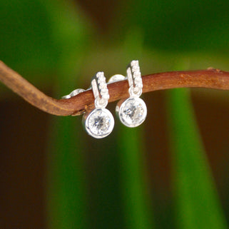 Sterling Silver Cz Crystal Little Bar Drop Earrings