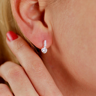 Sterling Silver Cz Crystal Little Bar Drop Earrings