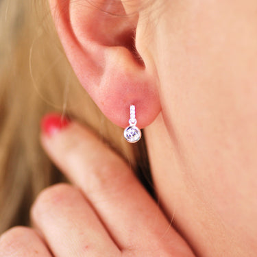 Sterling Silver Cz Crystal Little Bar Drop Earrings