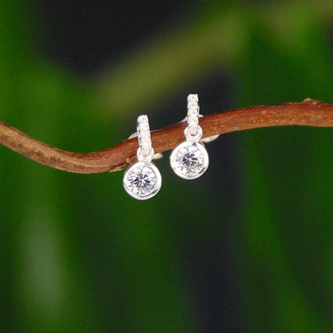 Sterling Silver Cz Crystal Little Bar Drop Earrings