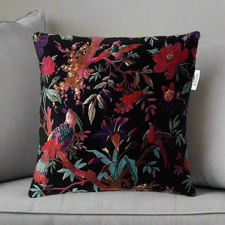Bird of Paradise Velvet Cushion Grey