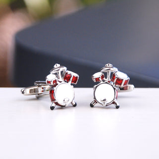 Red Drum Kit Cufflinks shown in close up shot