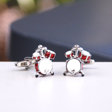 Red Drum Kit Cufflinks shown in close up shot