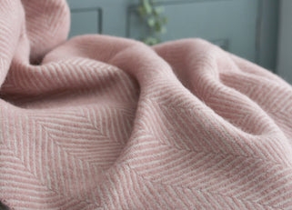 Herringbone Wool Throw Dusky Pink and Pearl