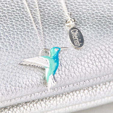 Personalised Sterling Silver Enamel Hummingbird Necklace