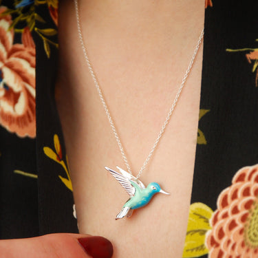 Personalised Sterling Silver Enamel Hummingbird Necklace