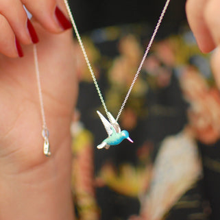 Personalised Sterling Silver Enamel Hummingbird Necklace