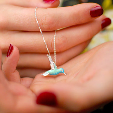 Personalised Sterling Silver Enamel Hummingbird Necklace