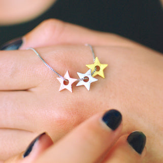Sterling Silver Trio Star Necklace