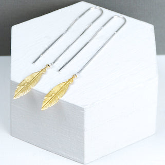 Sterling Silver with Gold Vermeil Long Feather Thread Through Earrings