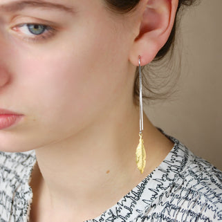 Sterling Silver with Gold Vermeil Long Feather Thread Through Earrings