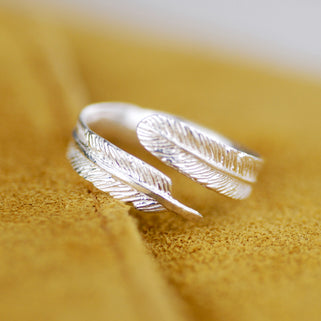 Sterling Silver Adjustable Wrap Feather Ring