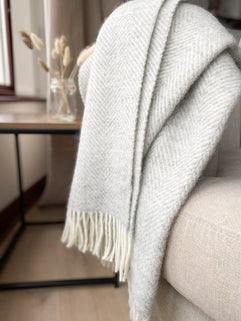 Fishbone Wool Throw Silver Grey
