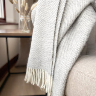 Fishbone Wool Throw Silver Grey
