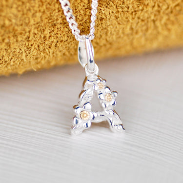 Sterling Silver Flower Charm Initial Necklace