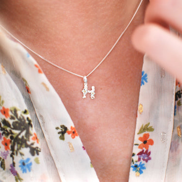Sterling Silver Flower Charm Initial Necklace