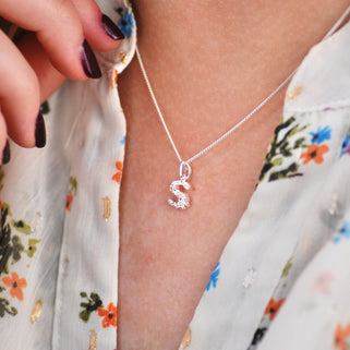 Sterling Silver Flower Charm Initial Necklace
