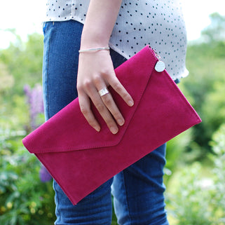 Personalised Suede Envelope Clutch Bag