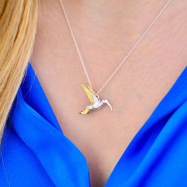 Sterling Silver and 18ct Gold Vermeil Hummingbird Necklace