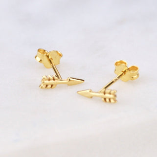 Tiny Sterling Silver Gold Vermeil Arrow Stud Earrings