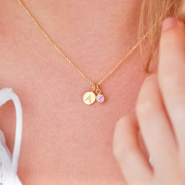 Gold Vermeil Sterling Silver Mini Initial and Birthstone Necklace
