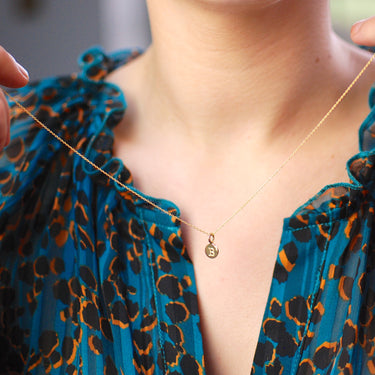 Personalised Gold Vermeil Initial B Disc Necklace shown on model close up