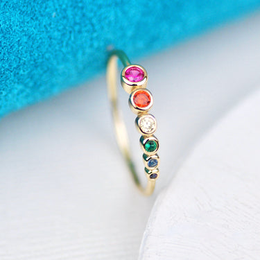 Slender Sterling Silver Gold Vermeil Rainbow Stone Ring