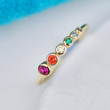 Slender Sterling Silver Gold Vermeil Rainbow Stone Ring