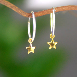 Sterling Silver Hoop and Gold Vermeil Star Earrings