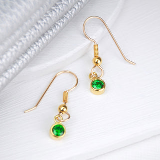 Gold Birthstone Charm Drop Earrings