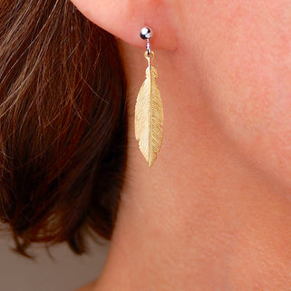 Gold Vermeil Sterling Silver Feather Drop Earrings