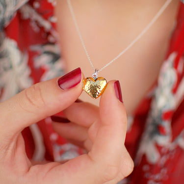 Personalised Hammered Sterling Silver with Gold Vermeil Heart Locket