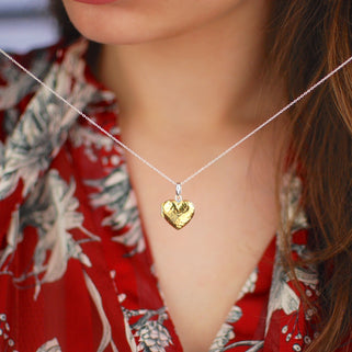 Personalised Hammered Sterling Silver with Gold Vermeil Heart Locket