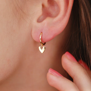 Gold Vermeil Heart Drop Hoop Earrings