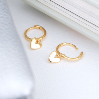 Gold Vermeil Heart Drop Hoop Earrings