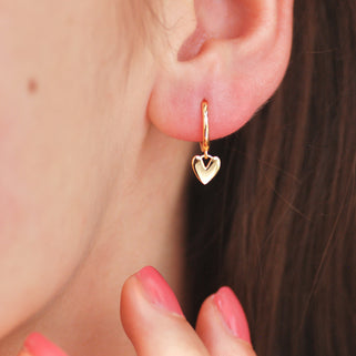 Gold Vermeil Heart Drop Hoop Earrings